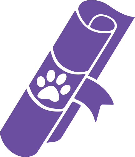 Icon purple diploma with paw in the middle