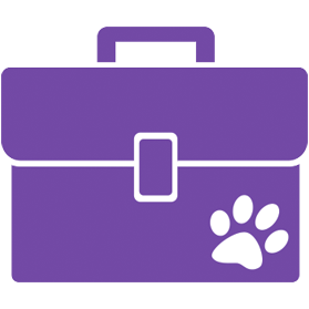 Icon purple briefcase with paw print in lower right corner