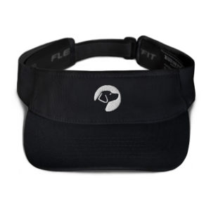 A black visor with the Dogs Inc circle logo stitched in gray.