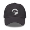A gray baseball hat with the Dogs Inc circle logo stitched in white.
