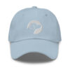 A light blue baseball hat with the Dogs Inc circle logo stitched in white.