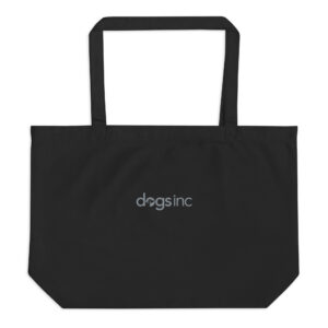 A large black tote bag with the Dogs Inc logo stitched in gray.