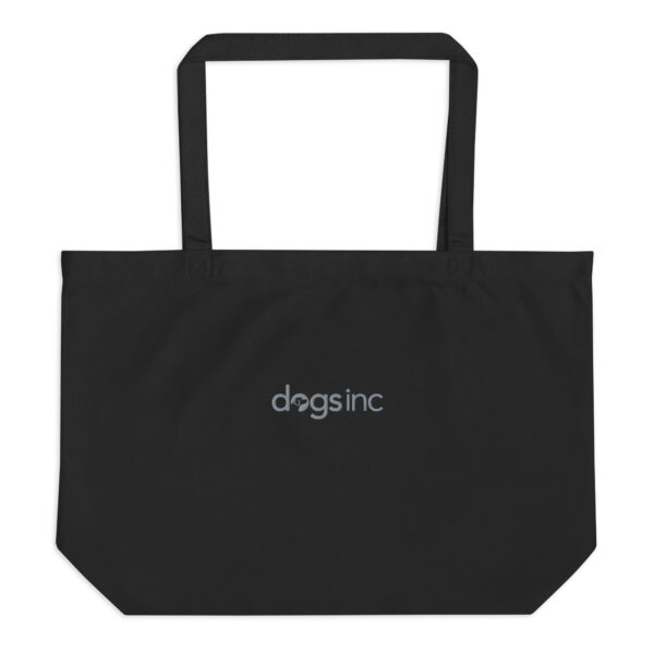 A large black tote bag with the Dogs Inc logo stitched in gray.