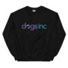 A black crewneck with the Dogs Inc logo centered in purple and blue.