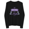 A black youth long sleeve t-shirt with 'My Best Pal Has 4 Paws' text in purple.