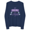 A navy youth long sleeve t-shirt with 'My Best Pal Has 4 Paws' text in purple.