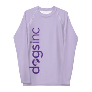 A women's light purple rash guard with the Dogs Inc logo printed down the right side in dark purple.