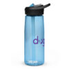 A light blue water bottle with the Dogs Inc logo in purple and blue.