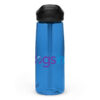 A blue water bottle with the Dogs Inc logo in purple and blue.