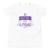 A white youth t-shirt with 'My Best Pal Has 4 Paws' text in purple.