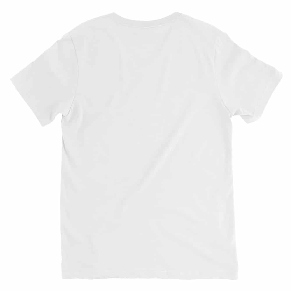 The back of a white v-neck t-shirt.