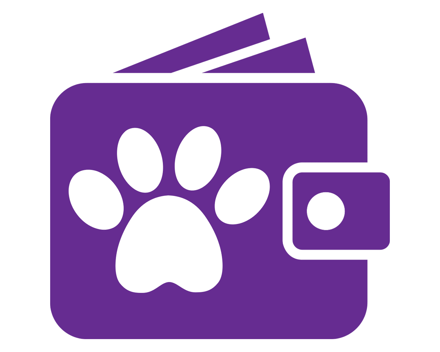Purple wallet icon with a paw print symbol, representing financial help.