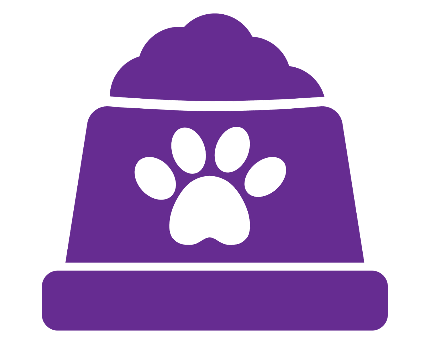 Purple dog food icon with a paw print symbol, representing Fromm food.