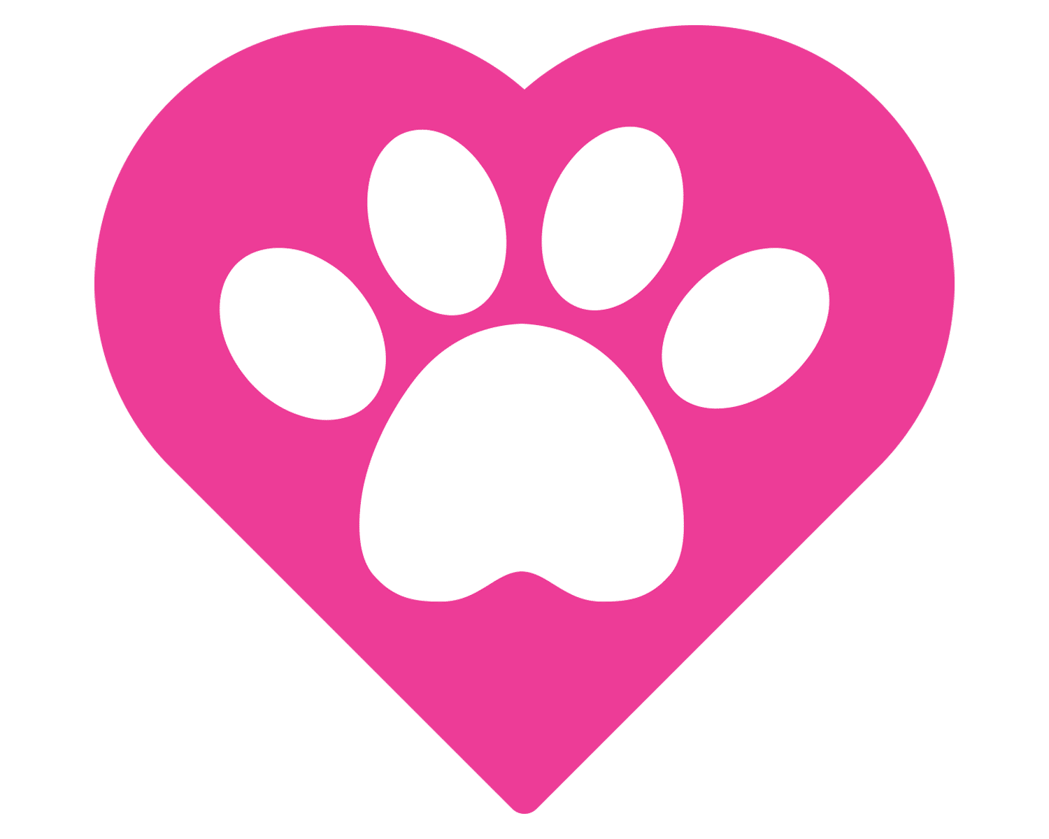 Pink heart icon with a paw print symbol, representing love.