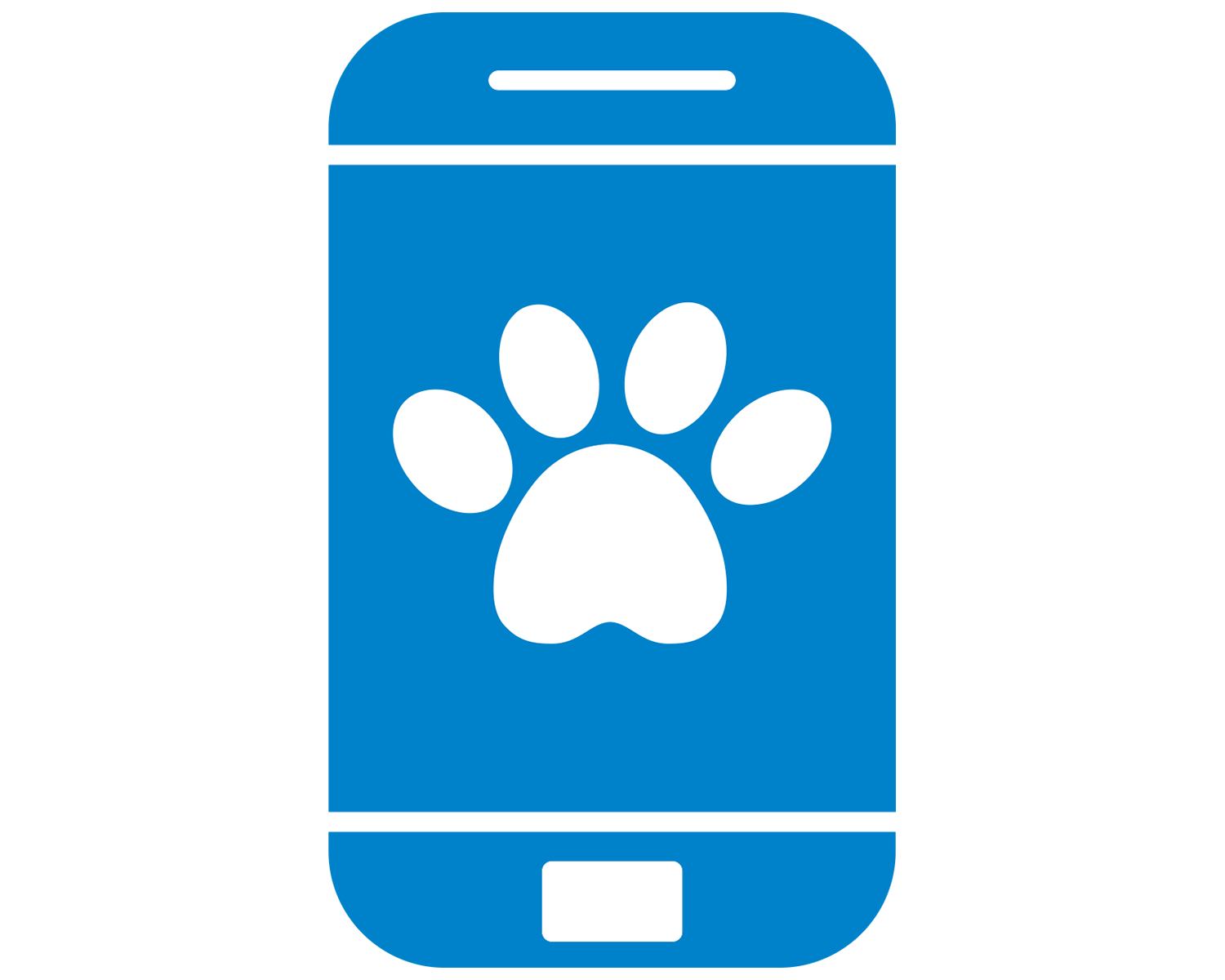 Blue smartphone icon with a paw print symbol on the screen, representing online support.
