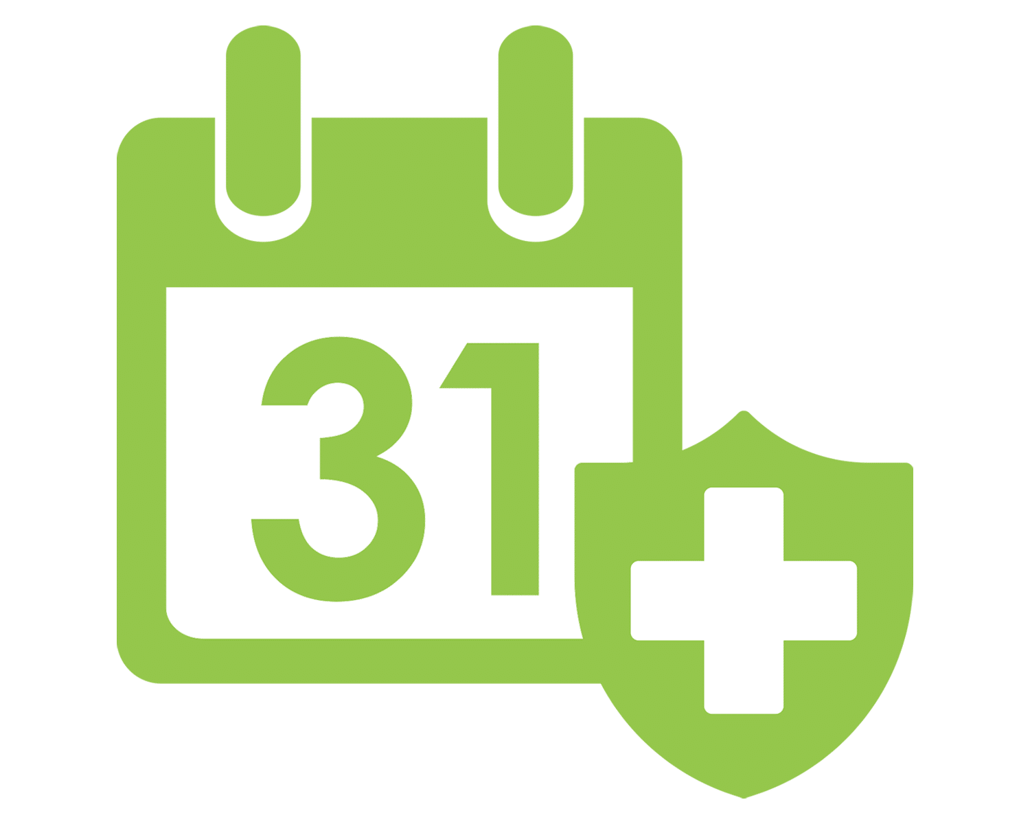 Green calendar icon with green medical cross symbol representing preventatives.