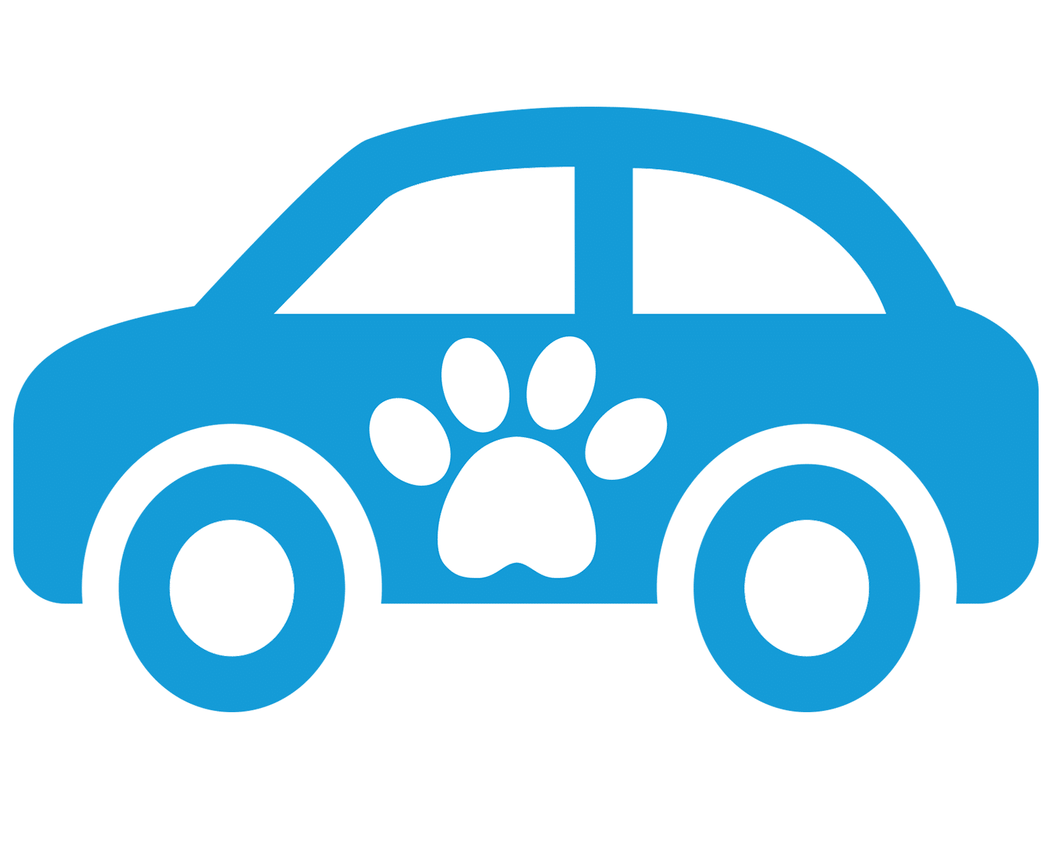 Blue car icon with a paw print symbol on the door, representing pet-friendly transportation or services.