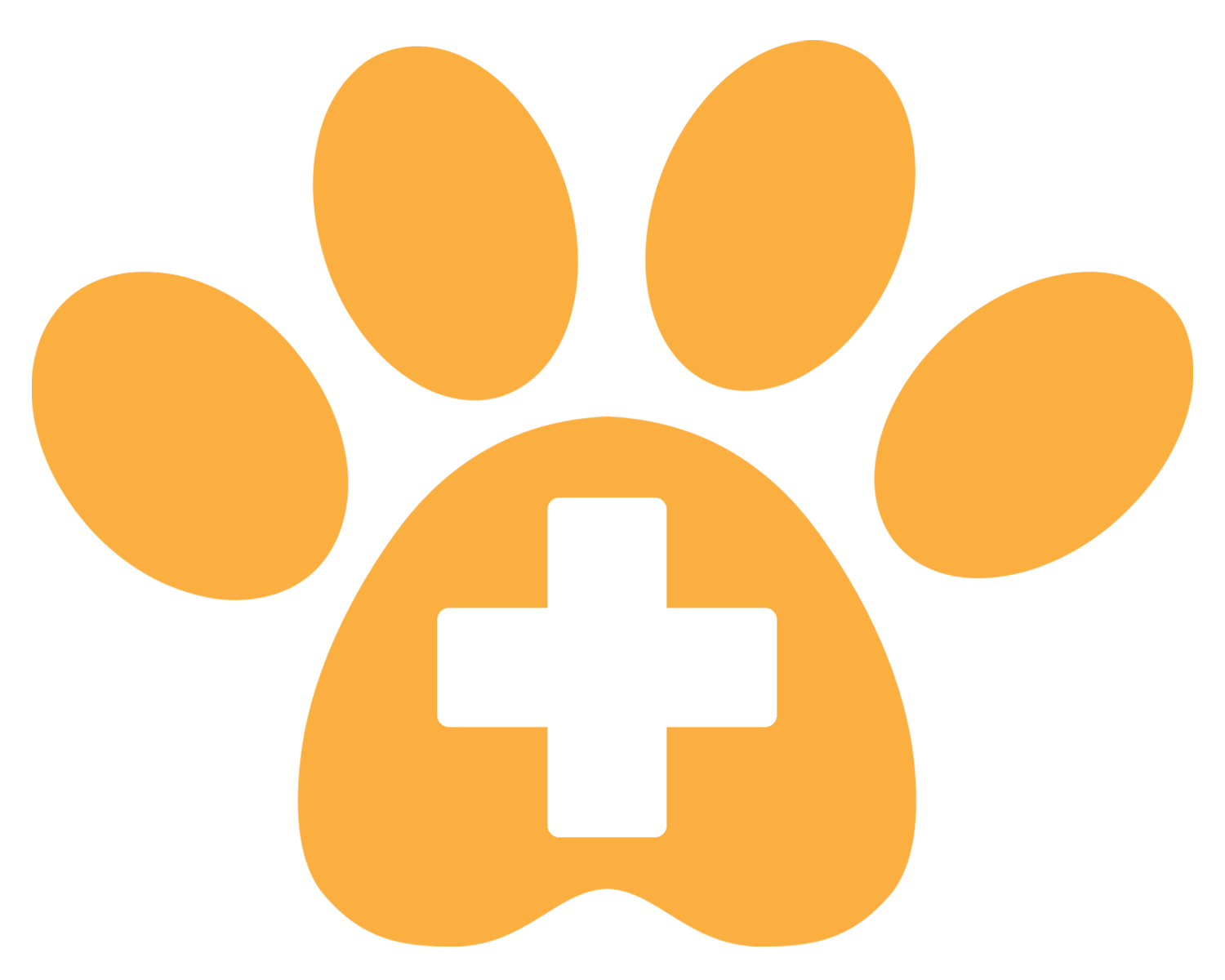 Yellow paw print icon with a medical cross symbol in the middle, representing pet-friendly vaccination and health services