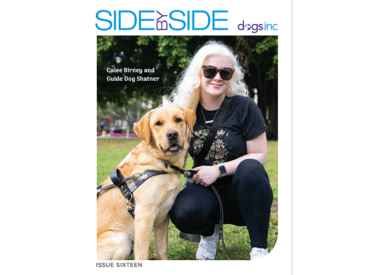 Side By Side Issue 16 Cover featuring Calee Birney and Guide Dog Shatner.